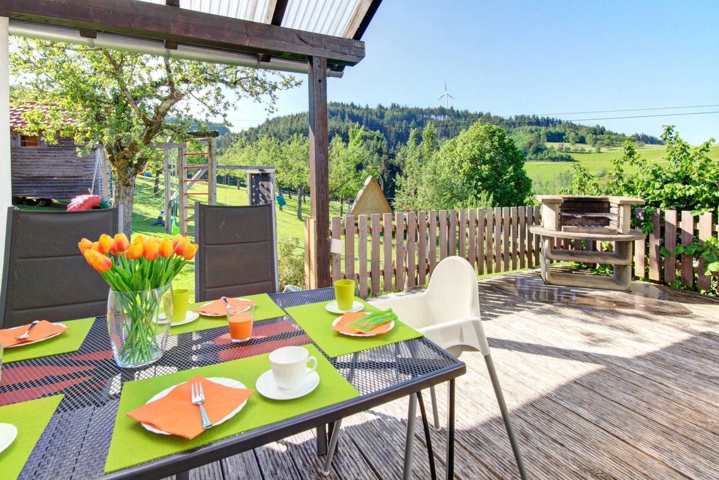 Überdachte Terrasse mit Grill, Ferienwohnung Gänseblümchen
