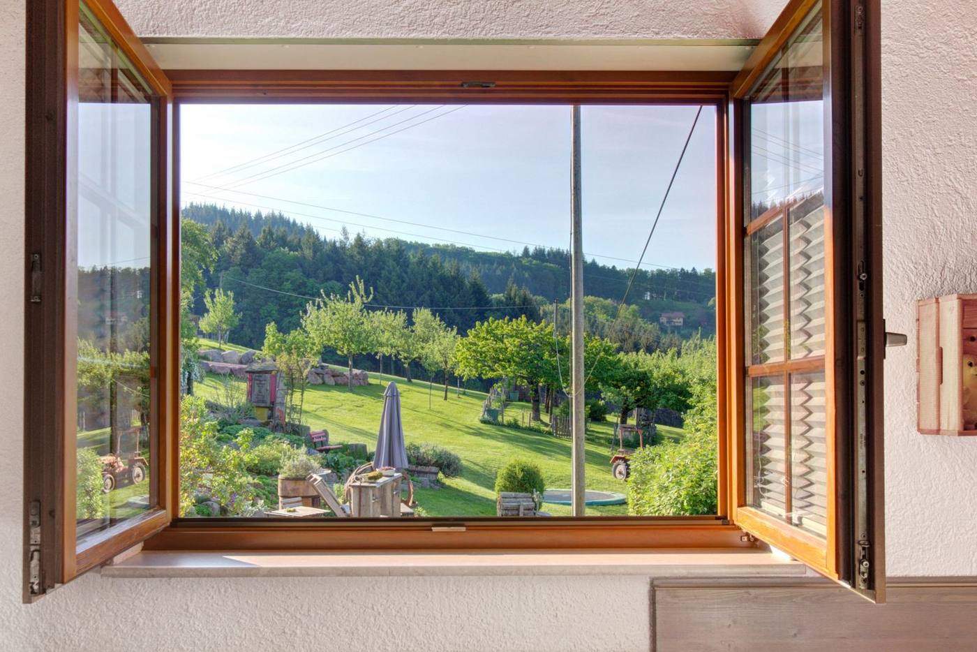 Ausblick vom Elternschlafzimmer im Ferienhaus Rose