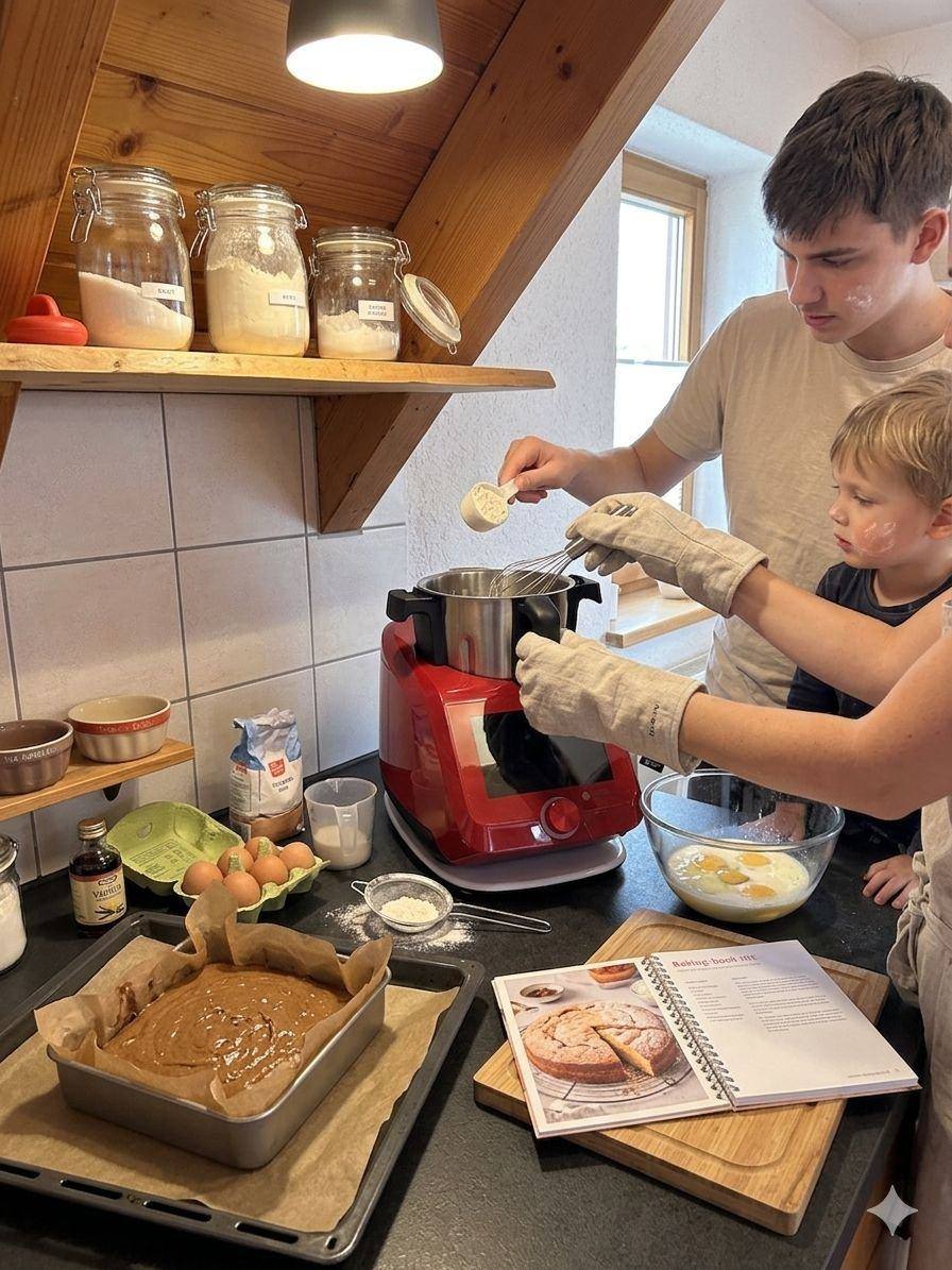 Familie in der Küche des Ferienhauses Rose