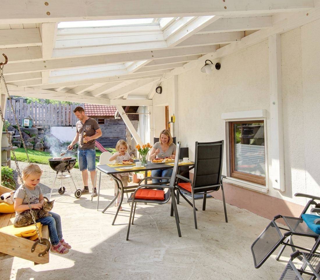 Überdachte Terrasse der Ferienwohnung Sonnenblume